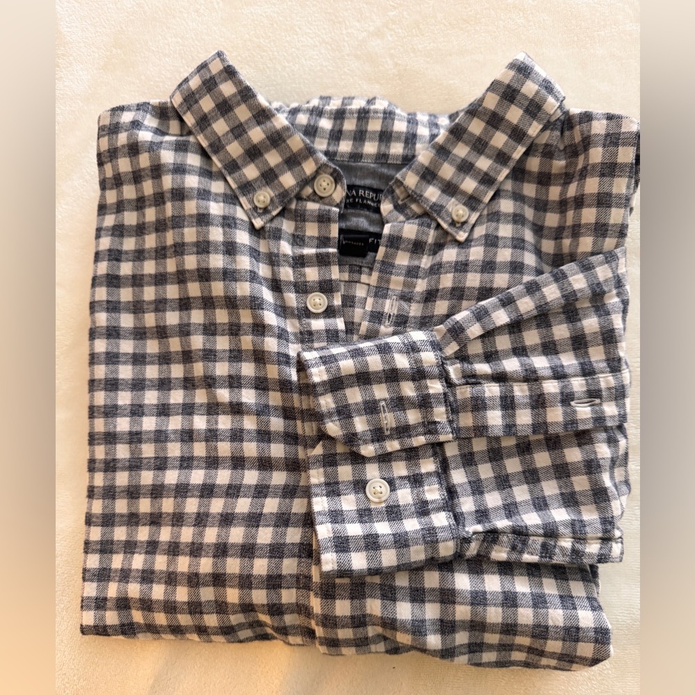 Banana Republic Navy and White Plaid Flannel Men's Shirt